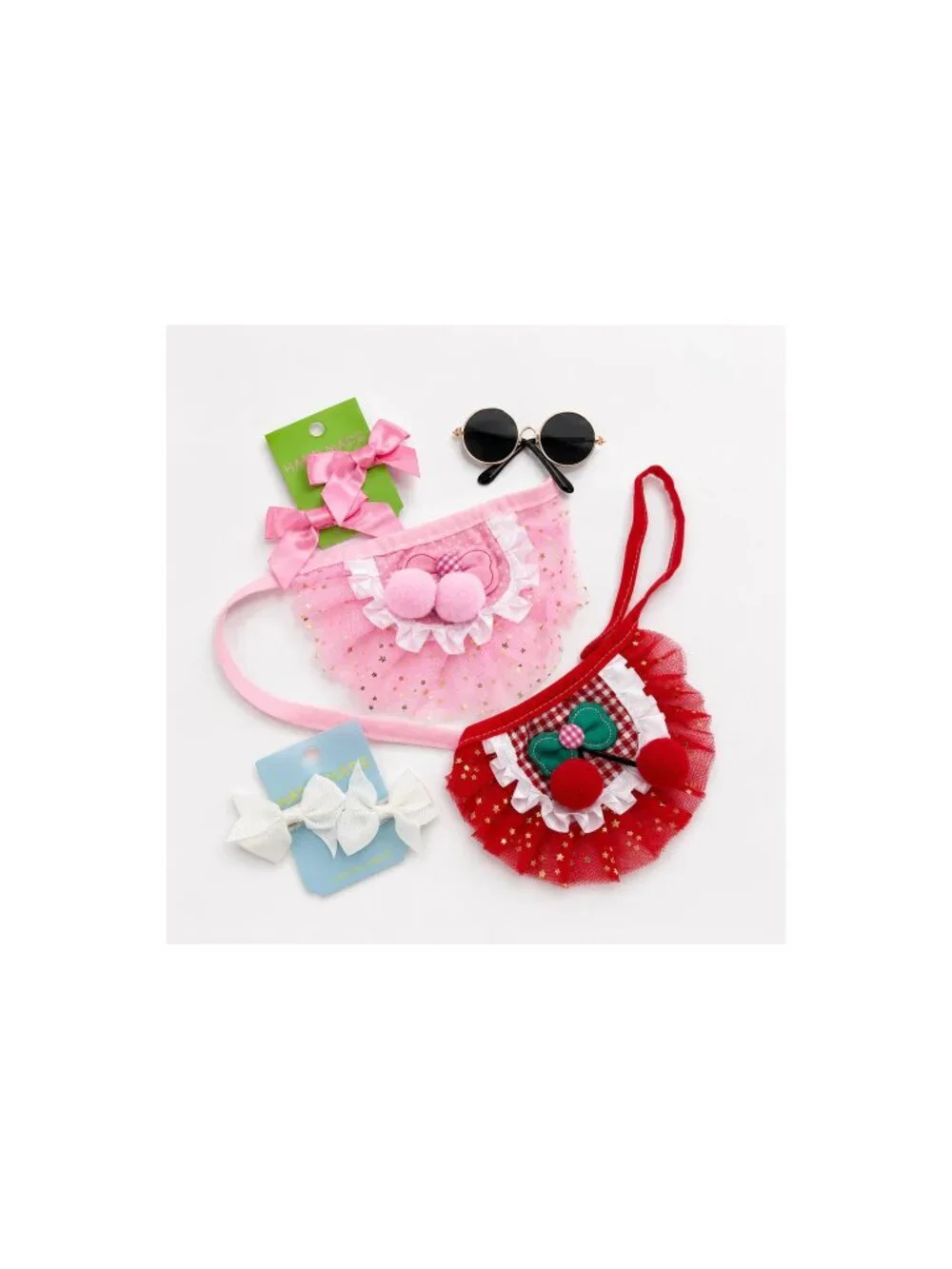 Princess Dog & Cat Tutu Outfit Set | Cherry Bows & Sunglasses
